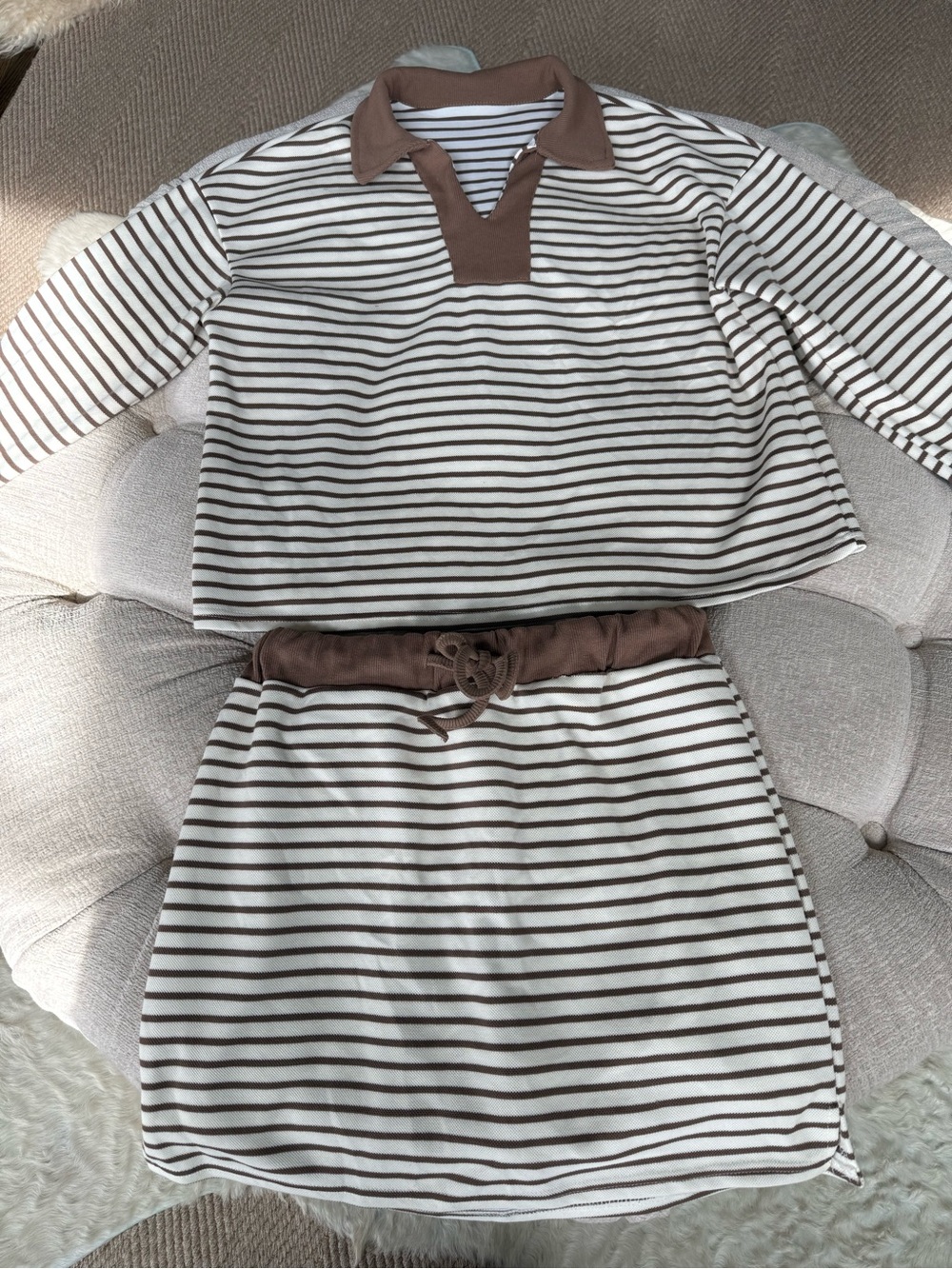 Striped Brown and Cream Women's Skort Set
